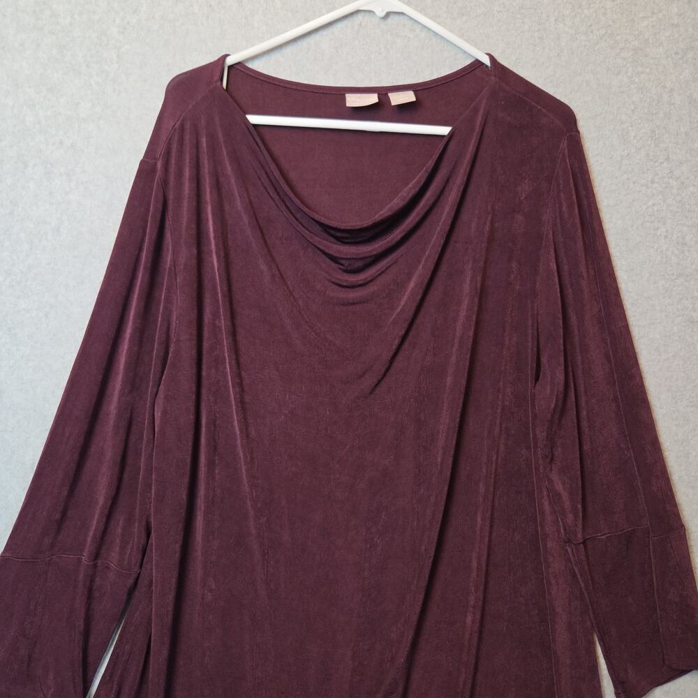 Chico's Travelers Burgundy LS Cowl Neck Flowy Packable Tunic Women's 3 US 16 18 - Picture 2 of 11